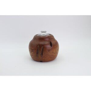 Hand-Turned Mesquite Oil Lamp |Fixed Glass Wick Holder | Artisan Signed "JTR 01"
